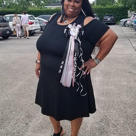 Women Plus Size Short Sleeve Cold Shoulder Swing Dress with Pockets Casual - Picture 5 of 6